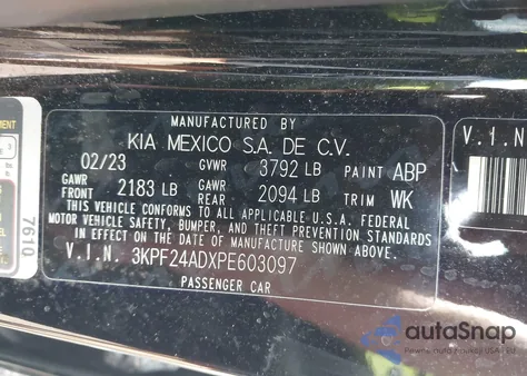 2023 Kia Forte Lxs из США, поврежденный, VIN 3KPF24ADXPE603097